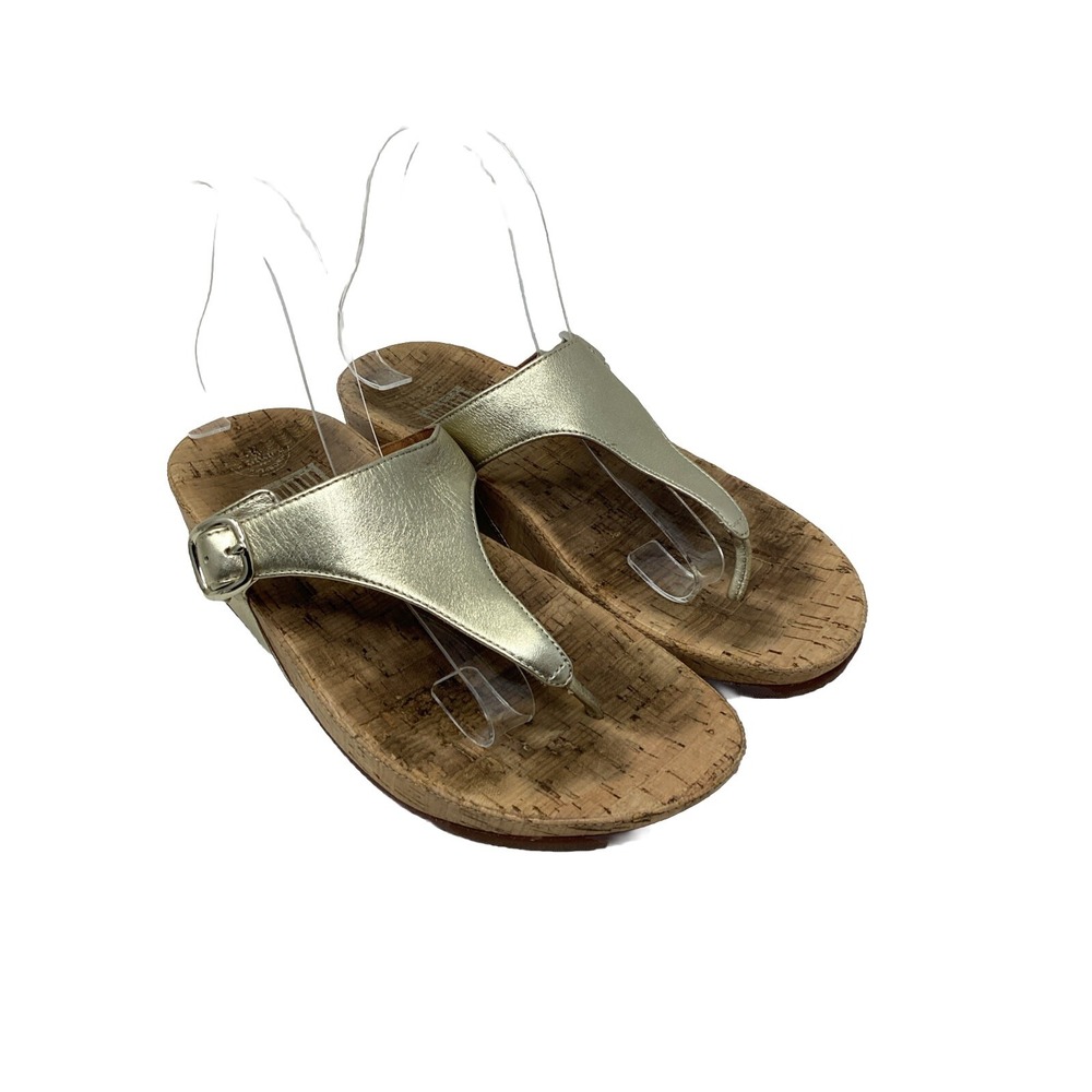 FitFlop The Skinny Sandals Gold Metallic Strap Cork Footbed B28-308 Womens SZ 7